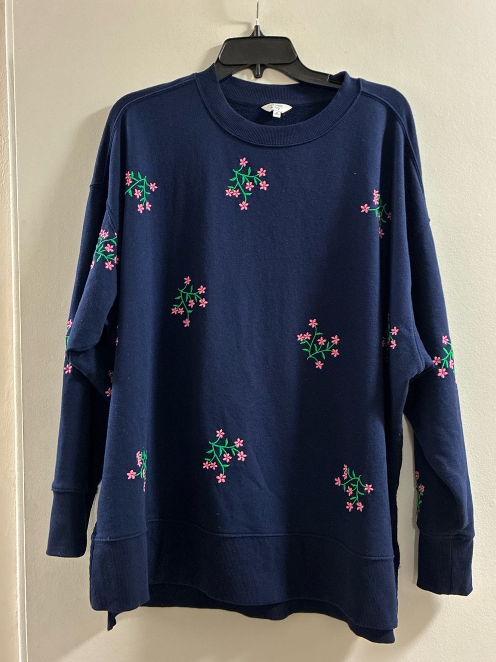 crown & ivy Navy Sweatshirt with Pink Floral Embroidery